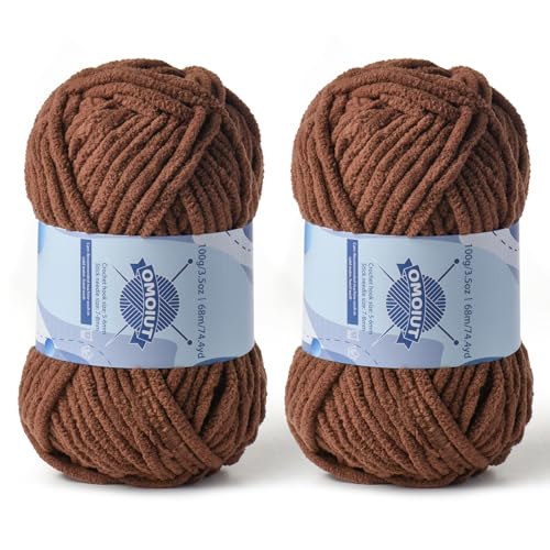 Image of 2 Pack Chunky Chenille Yarn for Crocheting, Baby Yarn for Crocheting Soft Blankets, Bulky Yarns for Crochet Amigurumi, 200g (148.7yds) Fluffy Velvet Yarns for Hand Knitting (2 Coffee)