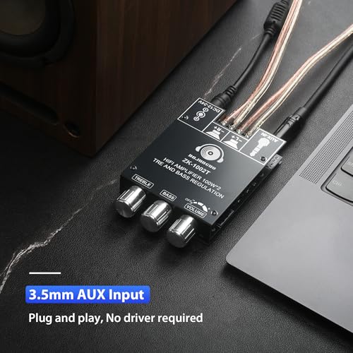 Image of ZK-1002T 200W Amplifier Board with Treble and Bass Control, DC 9-24V, BT and AUX Inputs, 2.0 Channel Stereo AMP Board for DIY Wireless Speakers with Antenna