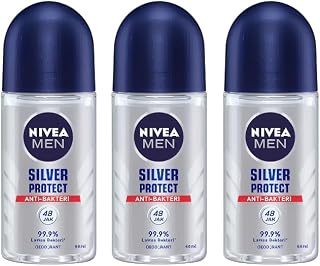 NIVEA Men Silver Protect Roll-On Deodorant 48H Odor Protection, Long-Lasting Freshness, Alcohol-Free, Quick Dry, 50ml Antiperspirant, Gentle on Skin, Men’s Body Care, Fresh Scent, Pack Of 3