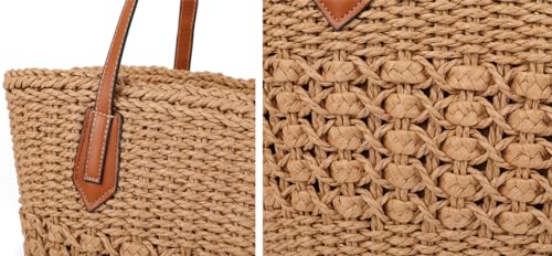 Pocadri P-CYR-BB111-COFFEE Women'S Straw Shoulder Bag Large Rattan Woven Totes Summer Travel Beach Handbag Handmade Top Handle Purse thumb #5