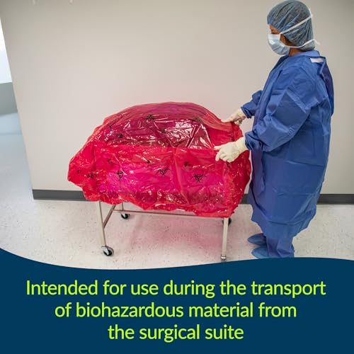 Image of TIDI 5540 TIDIShield Transport Cover for Back Table ― Post-Case Back Table Containment Cover ― Red with Biohazard Symbols ― Quantity: 20 Transport /Containment Covers ― Medical Supplies