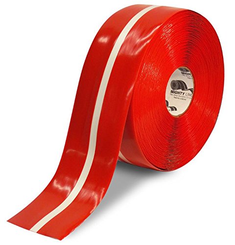 4" Red Tape with White Center Line - 100' Roll