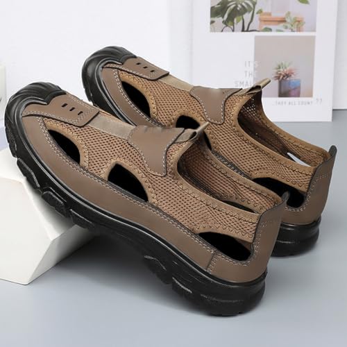 Men's Hollow Sandals, Mens Slip On Hiking Sandals, Barefoot Beach Sandal for Diving Hiking Outdoor Sport (Brown,44EU)2