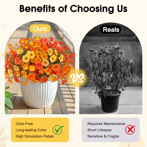 Image of Bassion Artificial Fall Flowers for Outdoor Decoration, 12 Pcs Fake Petunia | Realistic, silk flowers, faux morning glory, UV resistant, autumn garden front door porch patio yard planter home decorations