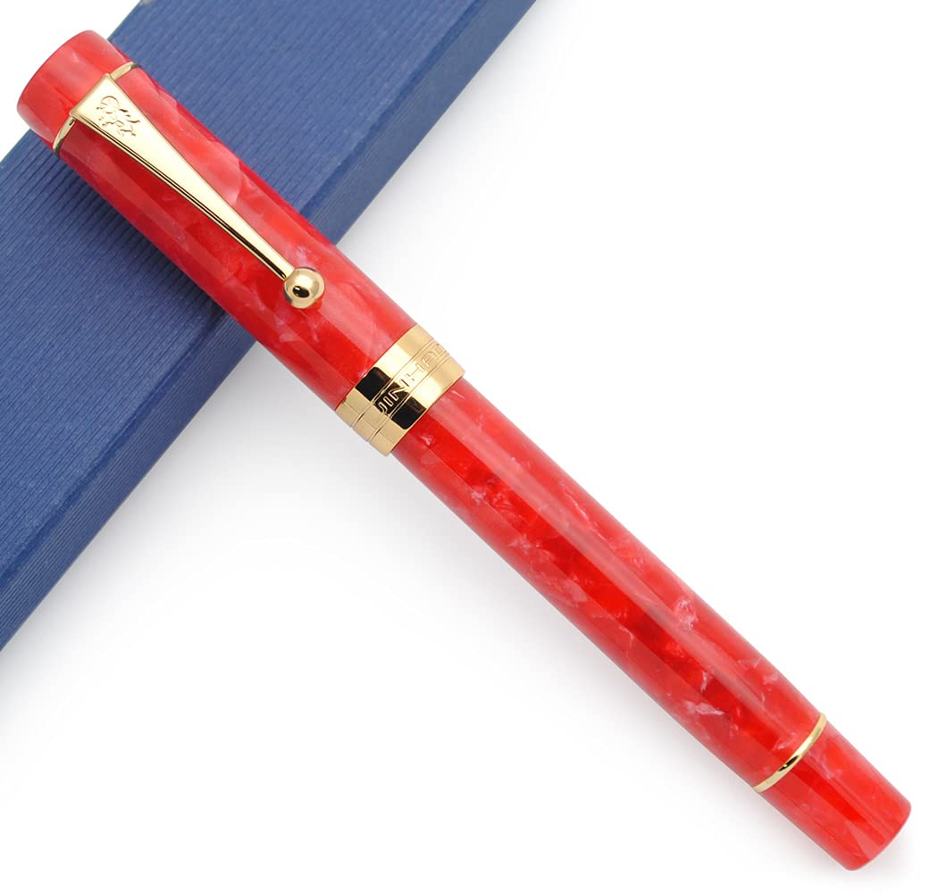 JINHAO Century Tofu 100 18KGP Gold Plated Resin Fountain Pen (Bright Red, Medium Nib) — image 1