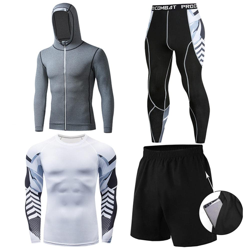Kombinezon fitness męski siłownia sport bieganie szybkoschnące ubrania rajstopy do koszykówki zimowe ubrania treningowe czteroczęściowy garnitur-Color8_3XL