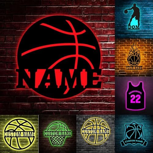 Custom Basketball Metal Wall Art With LED Light, Personalized Bas...