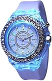 Fanmis Children Students Sport Rhinestone LED Flashing Light up Color Changing Silicone Jelly Watch White
