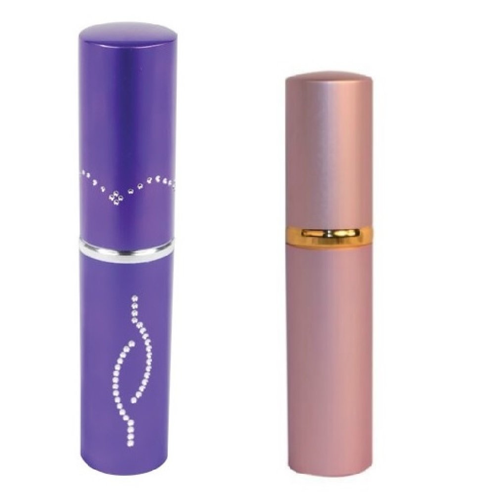 Ladies Self Defense Protection Bundle - Stun Master Lipstick Stun Gun (Purple) Plus Pepper Shot Lipstick Pepper Spray (Pink)