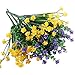 XYXCMOR 4 Bundles Artificial Flowers Outdoors UV Resistant Fake Spring Flowers with Yellow Rose Greenery Shrubs for Outside Window Box Vase Pot Hanging Planter Gravesite Decor (Yellow and Purple)