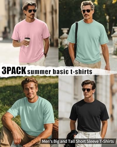 Image of Neer 3 Pack Big and Tall T-Shirts for Men L-7xl Tops | Large Casual Stretch Workout Tees, Short Sleeve Crewneck Oversized Shirts, Classic Summer Outfits, Comfy Basic Loose Clothes
