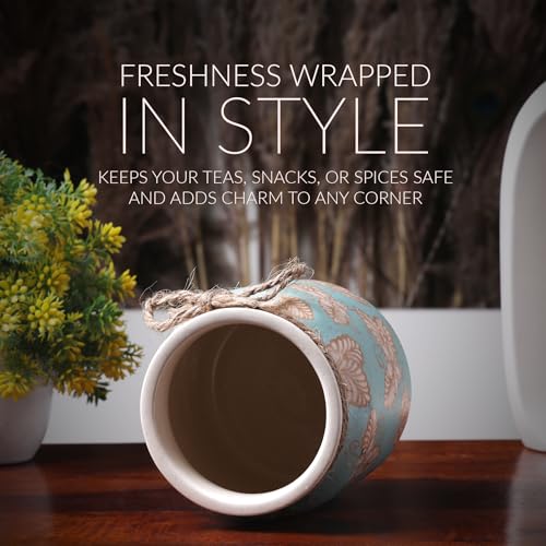 Image of Ceramic Storage Jar with Lid | Multipurpose Kitchen Storage Container for Pickle, Spices, Sugar, Tea & Snacks | Durable Airtight Canister for Home & Office (1, Blue, Pack of 1)