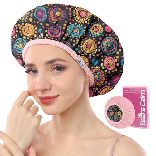 Years calm Bonnet de douche de luxe pour femme réutilisable et imperméable – Bonnet de bain double couche à pois avec élastique réglable pour tresses et cheveux longs, confortable et élégant