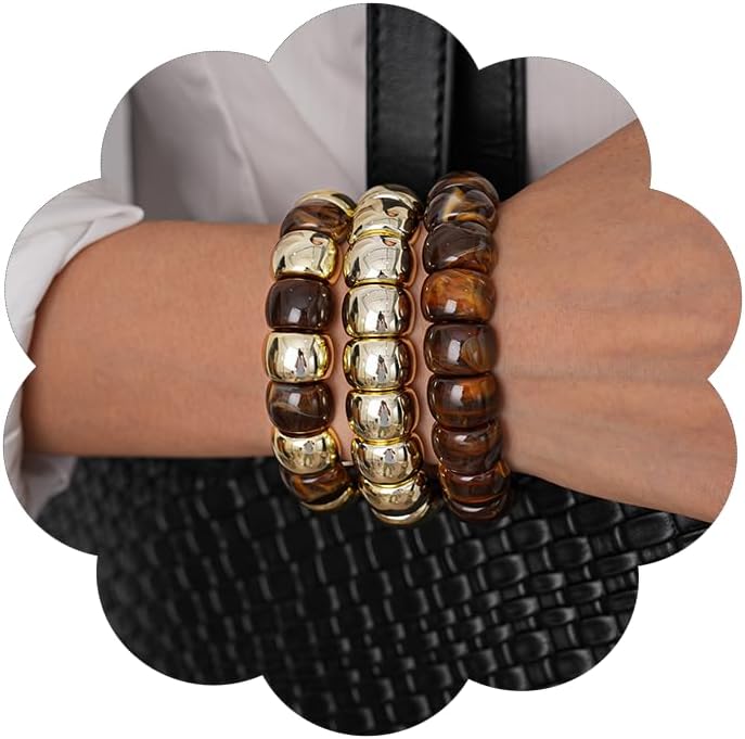 Chunky Beaded Acrylic Bracelets for Women Boho Gold Acrylic Beads Stackable Stretch Adjustable Bracelet Fashion Jewelry