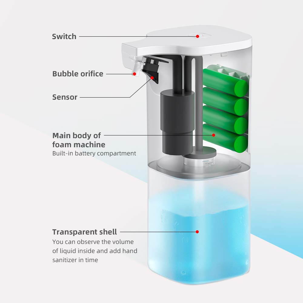 350ml Dispenser di Sapone con Sensore di Distanza Materiale ABS Dispenser di Sapone Automatico Schiuma Cucina Bagno Motion Foam Dispenser Touchless Bianca