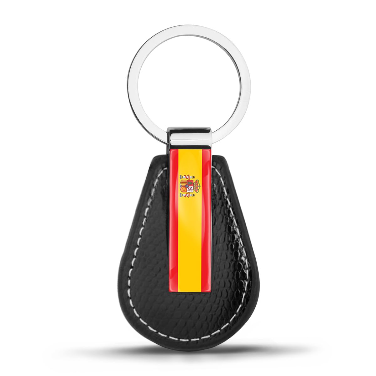 Biomar Labs Unisex Kk 113 Metal Key Ring Keychain For Car Keys And House Keys – Round Keyring Key Holder For Men And Women – Key Rings Gift Box Idea (Spain Spanish Flag )