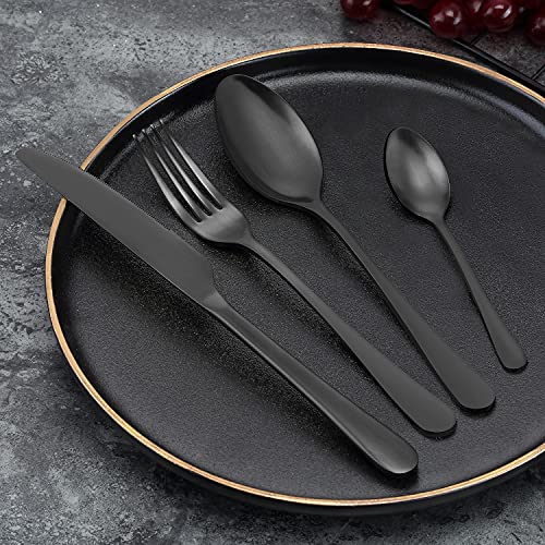 Ensemble de couverts noir mat résistant aux rayures et compatible avec lave-vaisselle