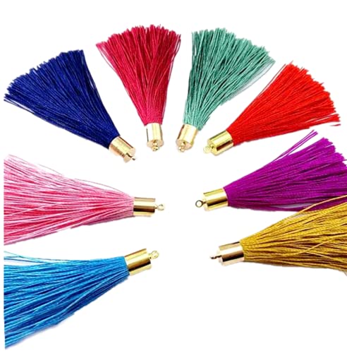 100 Pieces 2.5Inch Polyester Tassels With Gold Metal Tube End Caps Mala Tassel Kits For Earring Necklace Jewelry Making Keychain Bag Charms Decorative Accents (Black) #TOP4