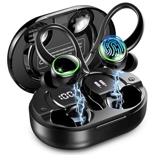 2026 Auriculares Inalambricos Deportivos, Auriculares Bluetooth 5.4 HiFi Estéreo con 4 HD Mic, 50H Cascos Inalambricos Bluetooth con Cancelacion Ruido ENC, IP7 Impermeable Cascos para Running, Negro
