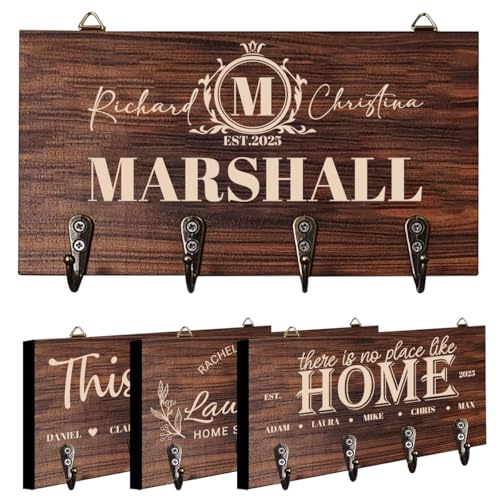WOWTIFY Personalized Key Hanger Holder for Wall with Family Name