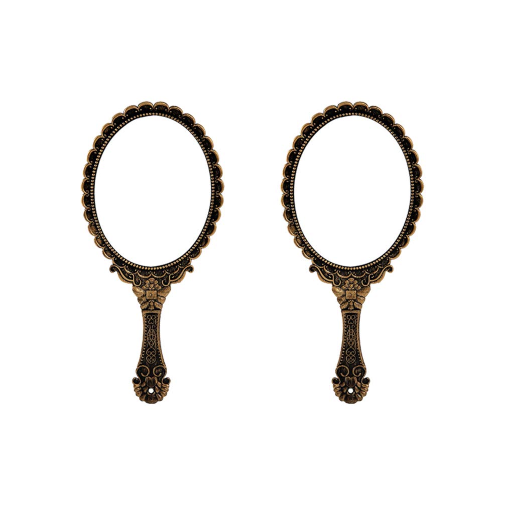 Vintage Handheld Mirror Portable Cosmetic Mirror Handheld Barber Mirror for Salon Travel,2pcs(Gold)