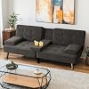 Shahoo Modern Linen Upholstered Convertible Folding Futon Sofa Bed with Removable Armrests, Metal Legs, 2 Cup Holders for Living Room, Black