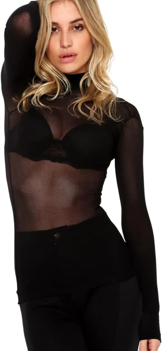 Lupo Women's Second Skin Long Sleeve Turtle Neck Sheer Top