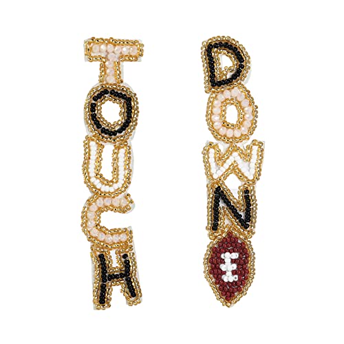 xuzhiyuan Colorful Football Beads Earrings Touch Down Letter Earrings Statement Drop Dangle Earrings for Women Gift Accessories Football Jewelry for Moms