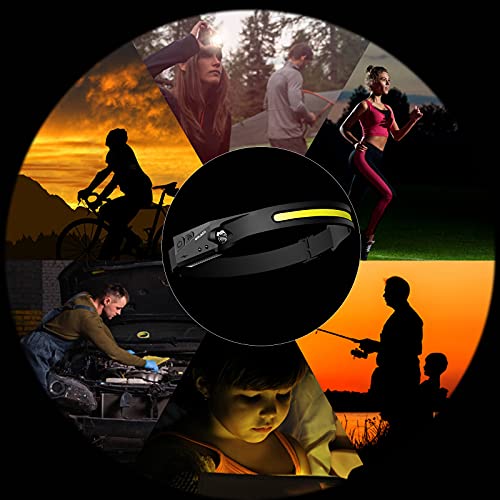 Rechargeable Led Headlamp, 230° Illumination Headlight With Motion Sensor, Lightweight, Weatherproof, 2 Light Source Head Lamp Flashlight For Camping, Hiking, Running, Outdoor - Adults And Kids #TOP6