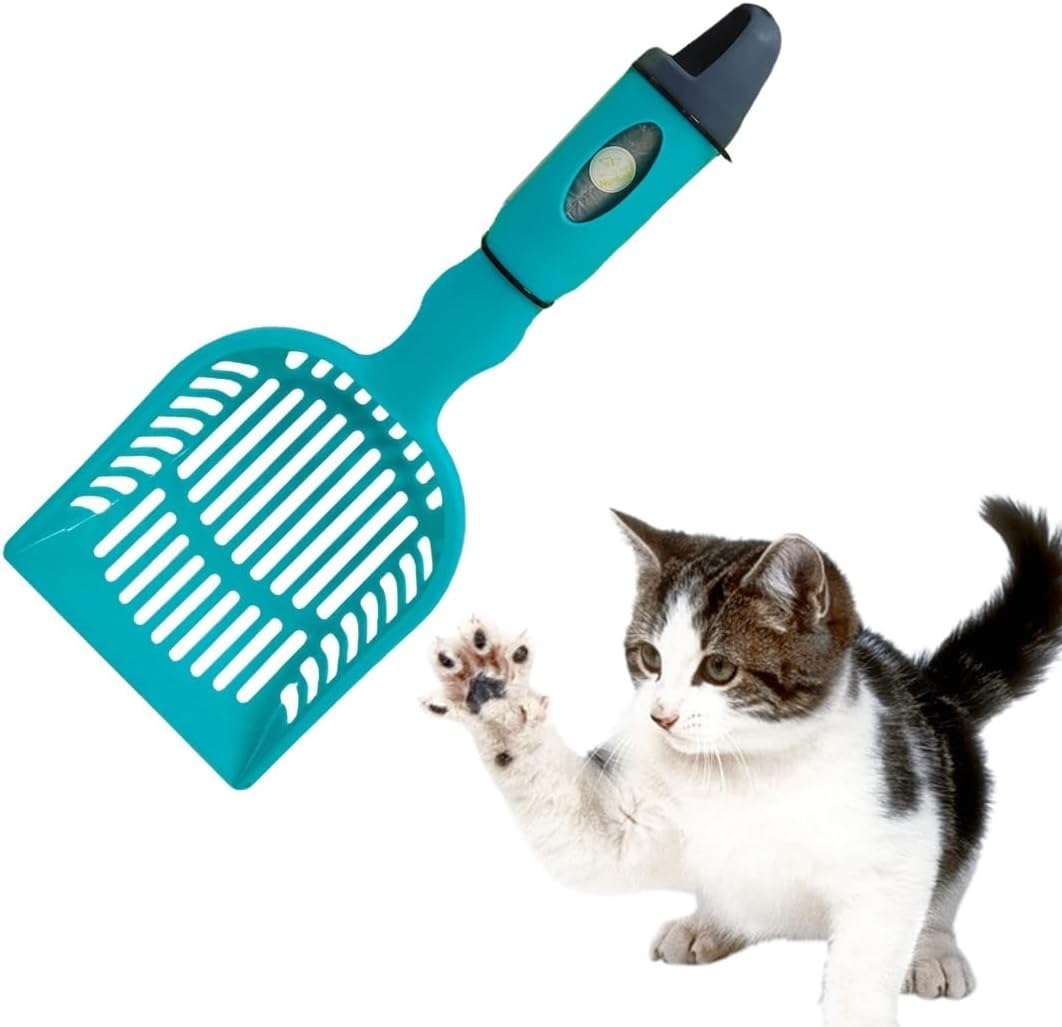 Convenient Cat Litter Scooper with Built-in Poop Bag Dispenser - A Clean and Hygienic Solution for Your Feline's Litter Box, Long Handle, Deep Shovel, Poop Sifting, Kitten Pooper Lifter