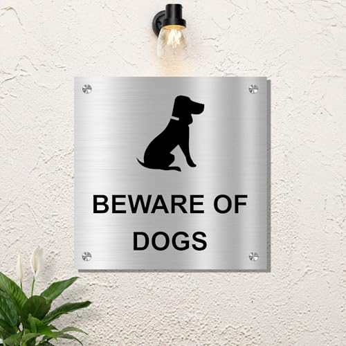 Image of Beware of Dogs Sign Board Warning Sign for House, Villa, Apartment, Hotel, Home, Gate, Outdoor, Commercial Properties, Farms, Entrances & Security Areas (6x6 Inch Stainless Steel)