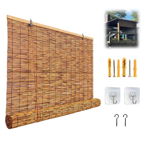 Persianas Enrollables Exterior, Estor Enrollable De Bambú Protección Solar for Patio, Persianas Romanas Impermeable, Persianas De Madera for Porches Y Jardines Traseros(W65*H150cm)