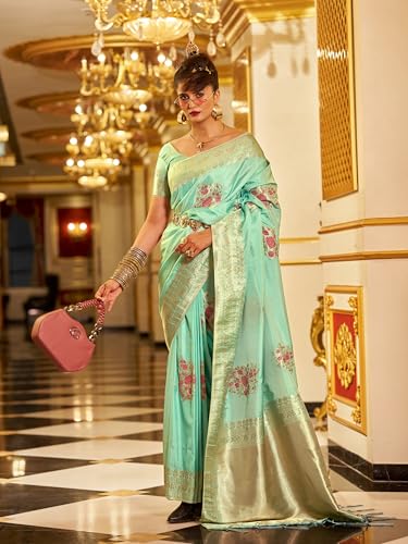 Image of SWORNOF Women's Banarasi silk Saree With Unstitched Blouse Piece