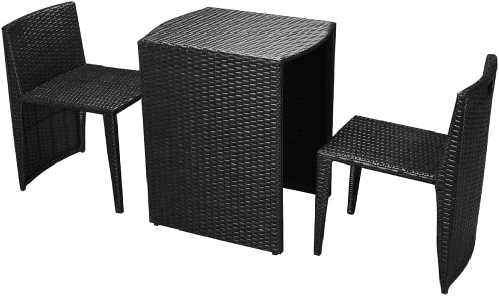 3 Piece Bistro Set with CushionsPatio Decor,Balcony Bar,Outdoor Furniture,Backyard Decor,Outdoor Table Chairs,Used in Restaurant, Bistro, Coffee Shop,Balcony, Poolside, Poly Rattan Black