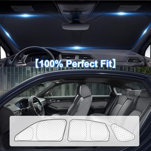 Image of KMF 8pcs Thicken Sun Shades for Honda Civic Sedan 2022-2025(Not Hatchback) Accessories,Full Car Window Covers Sunshade for Windshield Side Rear, UV Block and Blackout Privacy for Camping