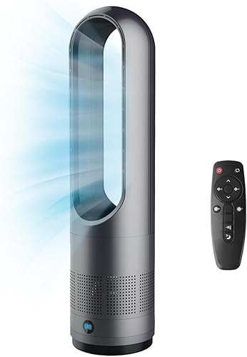 Miniatura 11 de Ventilador de torre, ventilador de enfriamiento sin aspas de 31.5 pulgadas con filtro HEPA 99.97%, ventilador de piso 2 en 1, combo oscilante de 80°