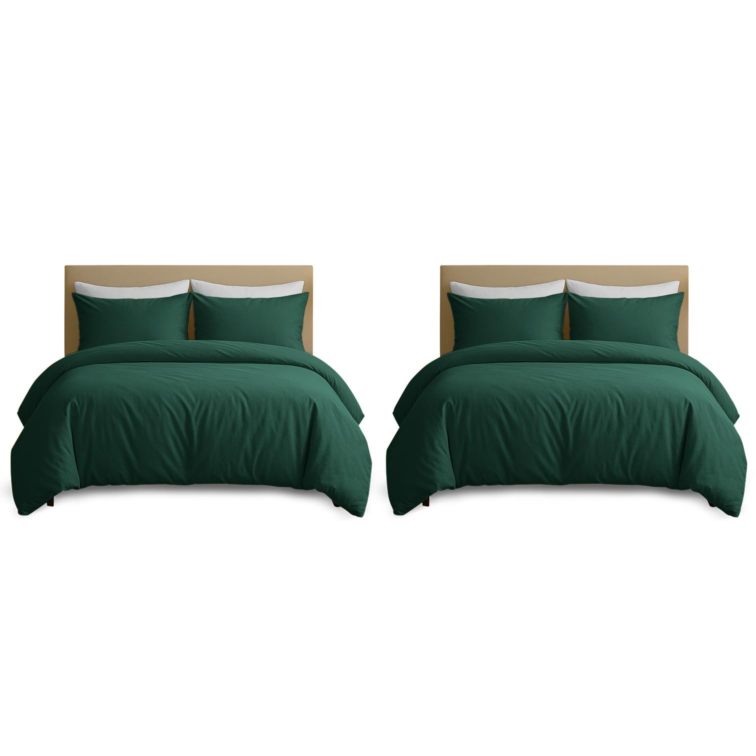 Hafaa Pack of 2 Duvet Cover Set Double - Brushed Microfibre Emerald Bedding 2 Quilt Covers with 4 Pillow Cases 200 x 200 cm