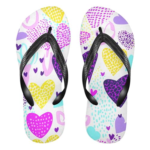 Purple Yellow Hearts Flip Flop Beach Summer Casual Sandal for Women & Men Shower Shoes 20861777