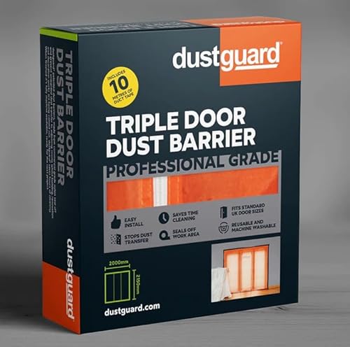 dustguard®, Barrera antipolvo para puerta triple, fácil de instalar (215 cm de alto x 200 cm de ancho), sella el área de trabajo. *Grado profesional* Lavable a máquina y reutilizable. Diseño