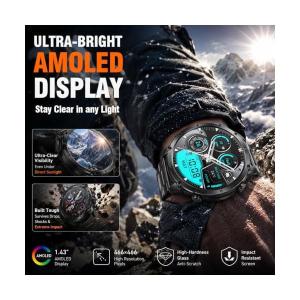 WalkerFit Rugged Smart Watch for Men, Standalone GPS, 1.43" AMOLED, 3 Bands - Image 5