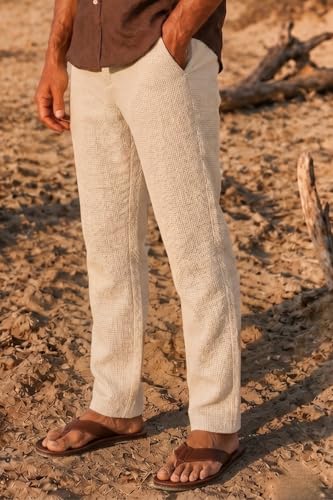 Image of Louis Philippe Men's Regular Straight Fit 100% Cotton Solid Elasticated Dobby Casual Trousers