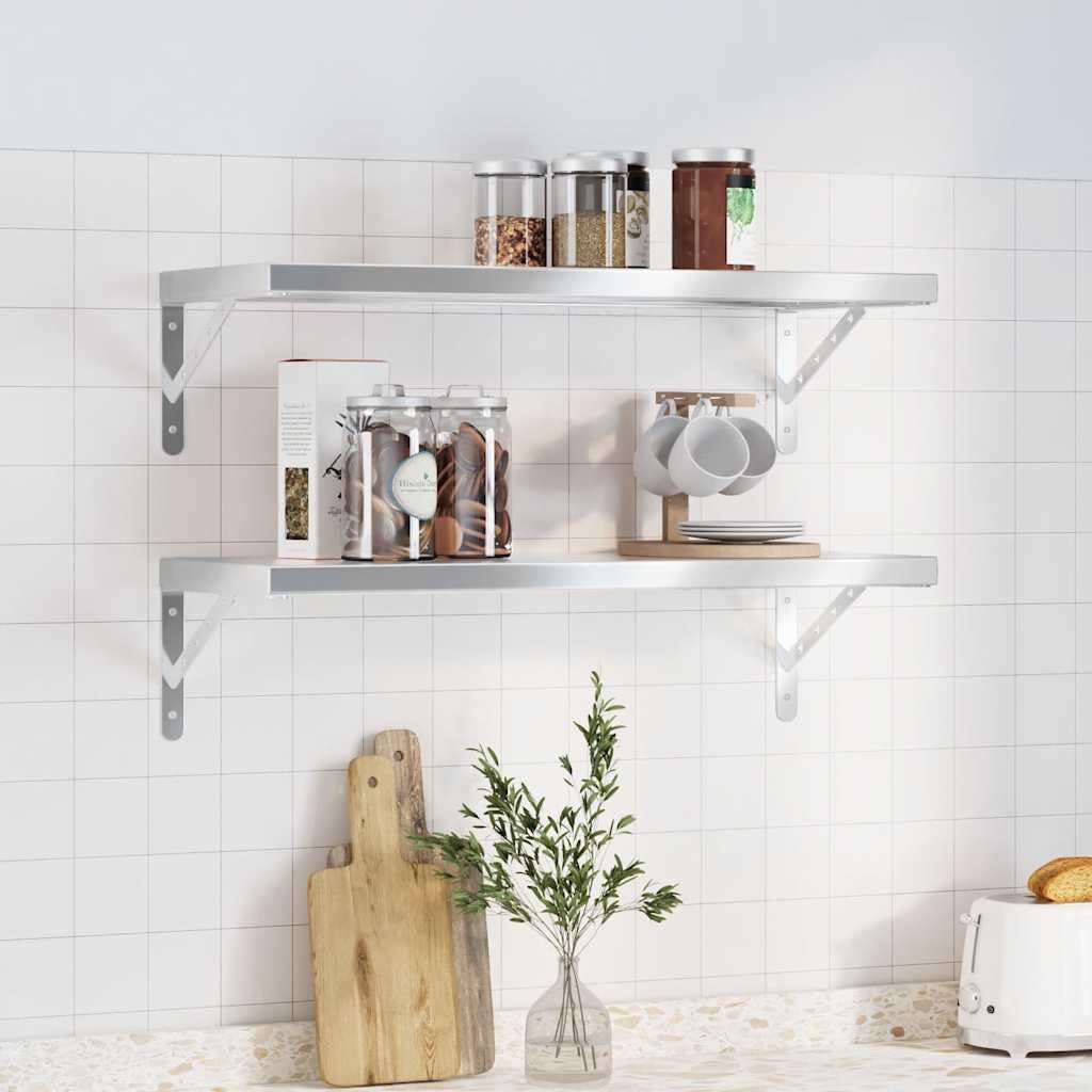 Półki ścienne 2 szt. 75 x 30 cm stal szlachetna regał wiszący półka ścienna srebrna do salonu sypialni biura