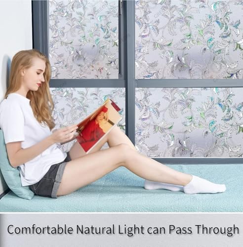 Image of CREON Window Film Decorative Leaves Pattern (12 X 50 Inch) Window Cling Frosted Reusable Anti-UV Non-Adhesive Static Cling Privacy Film for Home Office