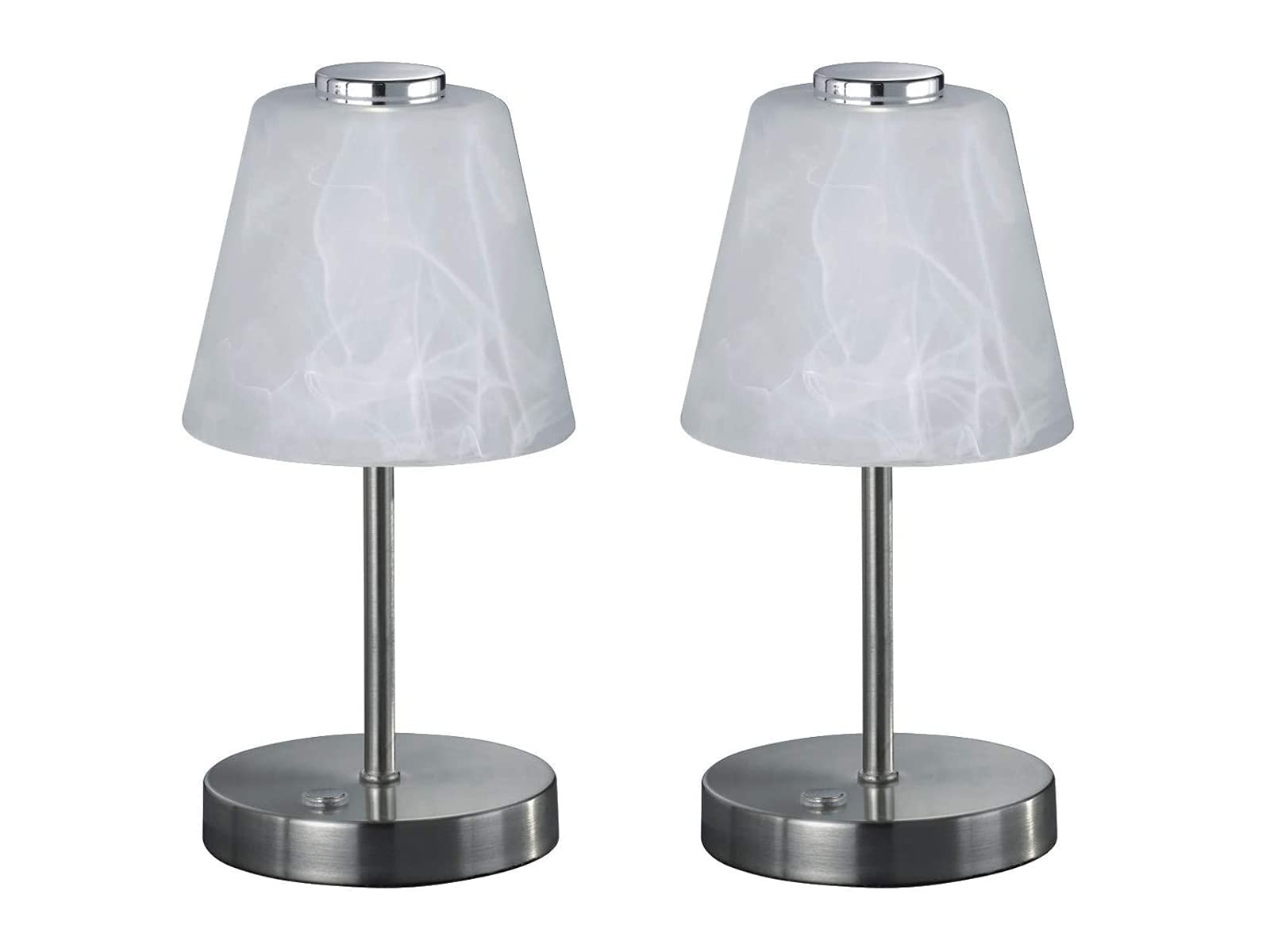Juego de 2 lámparas LED de mesa con regulador de intensidad táctil, color plateado mate, pantalla de cristal alabastro, 24 cm de alto