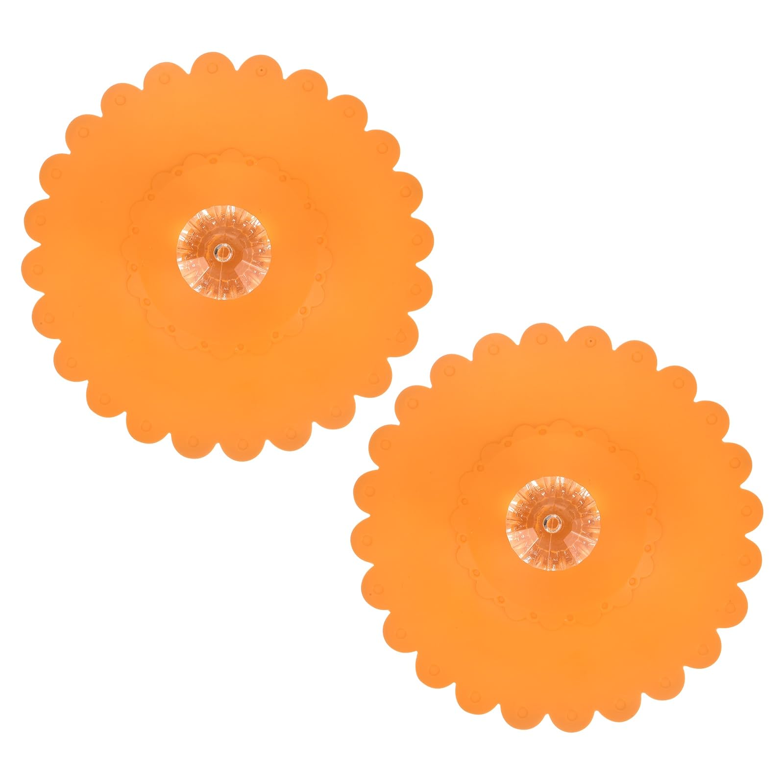 sourcing map 2Pcs Silicone Cup Covers, Silicone Cup Lids with Acrylic Clear Diamond Knob Reusable Mug Lids Anti-dust Airtight Seal for Tea Coffee Glass Mug, Orange