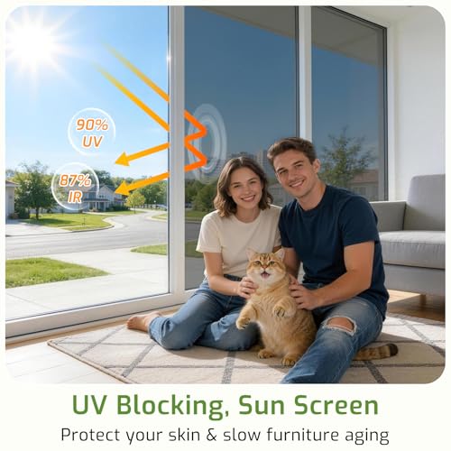 Image of LUTE One Way Window Privacy Film, Window Tint, Black Silver, 35.4 inch x 118.1 inch | Sun Blocking UV Heat Blocker, See Out Not in Reflective Mirror Film, Removable Static Cling Glass Coverings for Home Office