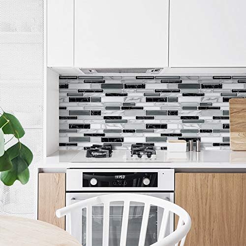 Yoillione 5 Sheets Self Adhesive Wall Tile 3d Peel and Stick Tiles Tile Stickers for Kitchen, Grey Subway Stick on Tiles for Bathroom tile Transfers Waterproof Backsplash Tiles