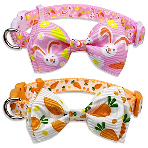 Ostertag Hundehalsband mit Fliege, Holiday Bunny Karottenhalsband für kleine, mittelgroße und große Hunde (Hoppy Hour/Pink, Large) Cover