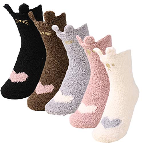 Zeraty Fuzzy Slipper Socks Plush Feet Cozy Sleeping Socks Microfiber Crew Socks Home Sleeping Fuzzy Cozy Sock, 5 Pairs
