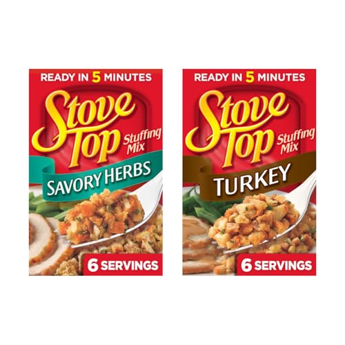 Image of Stove Top Stuffing Mix Variety Pack, Savory Herbs & Turkey Flavored Stuffing, Easy Side Dish, Ready in 5 Minutes, 6 Servings Each (Variety Pack of 2)